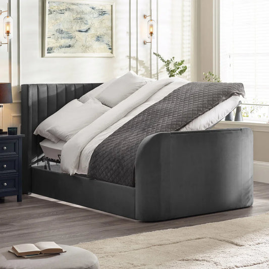 Trinity Clara Side Lift Ottoman Dark Grey Fabric TV Bed