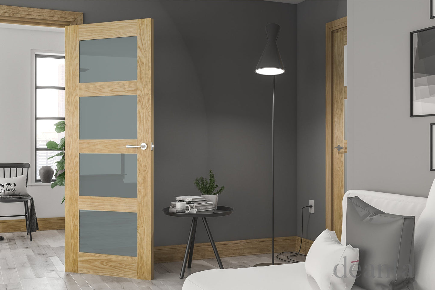 Deanta Internal Coventry Oak Unfinished Glazed Door