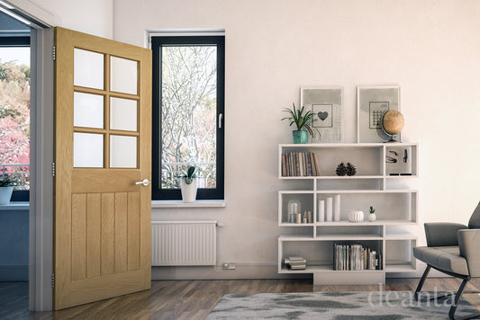 Deanta Internal Ely Oak Unfinished Glazed Door