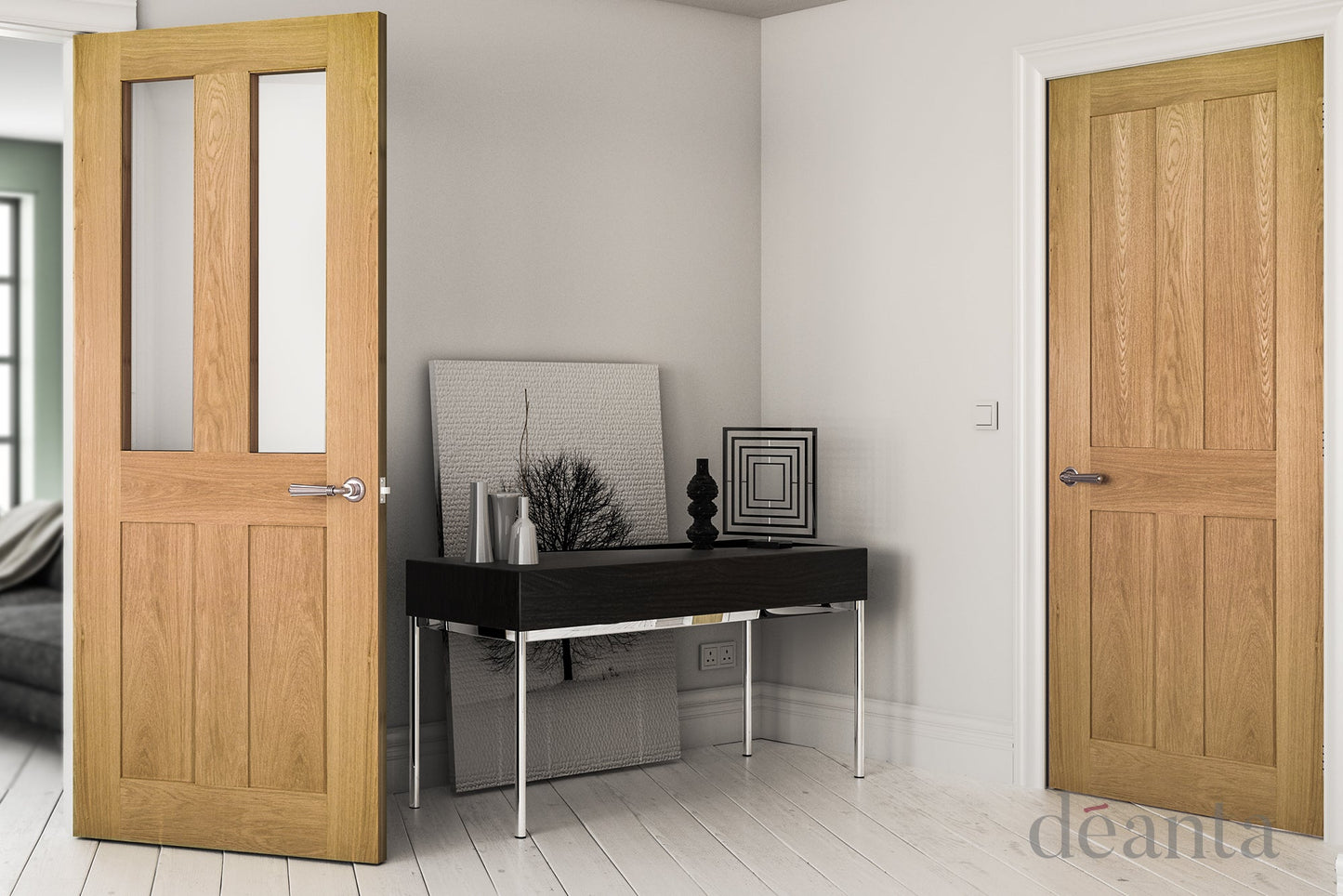Deanta Internal Eton Oak Unfinished Glazed Door