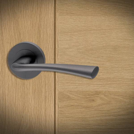Neva Door Handle on Back Plate Bathroom Pack with Lock and 65mm Latch