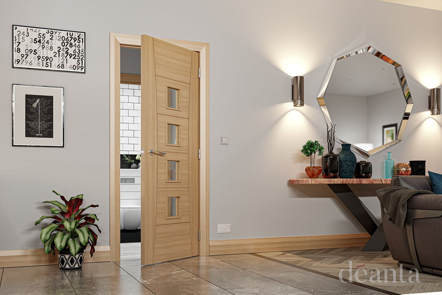 Deanta Internal Pamplona Oak Prefinished Glazed Door