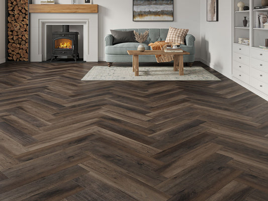 Liberty SPC 6.5mm LVT Flooring Pentle Brown Black Oak Herringbone Built In Underlay