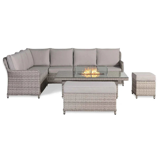 Rattan Republic Large Left-Hand Corner Garden Sofa Set with Rising Fire Pit Table