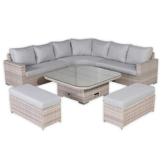 Rattan Republic Large Equal Rattan Corner Garden Dining Set with Rising Table