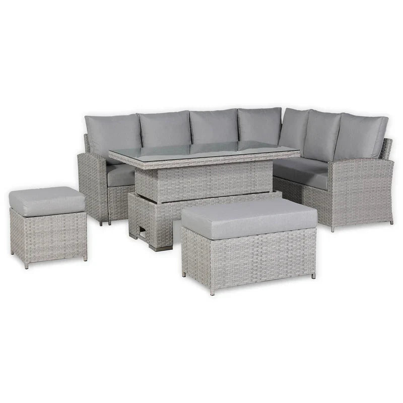 Rattan Republic Large Corner Garden Dining Set with Rising Table in Beige/Grey Right Hand