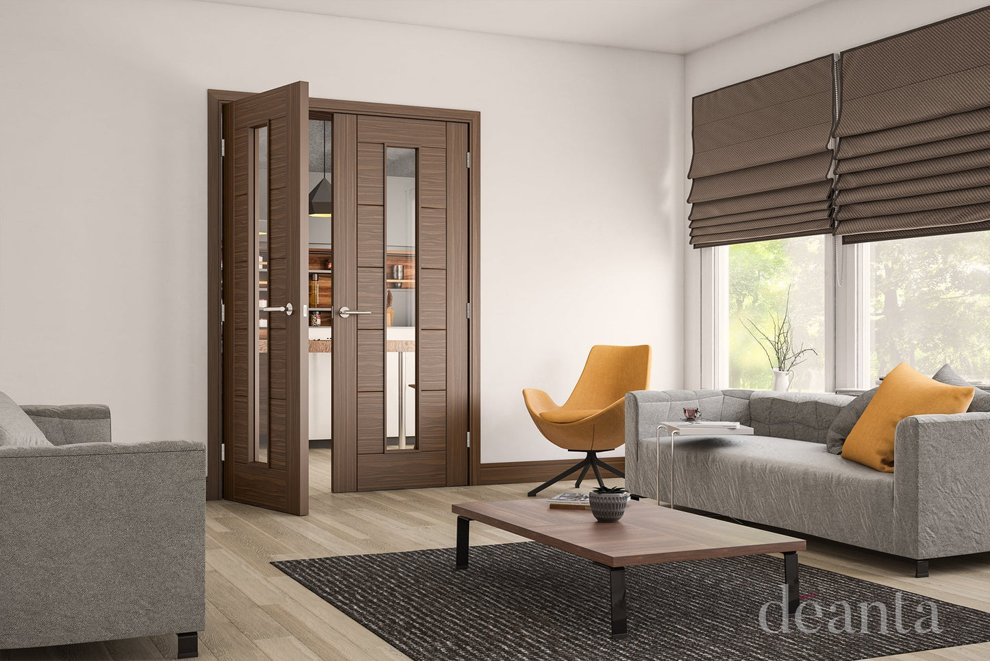 Deanta Internal Seville Walnut Prefinished Glazed Fire Door