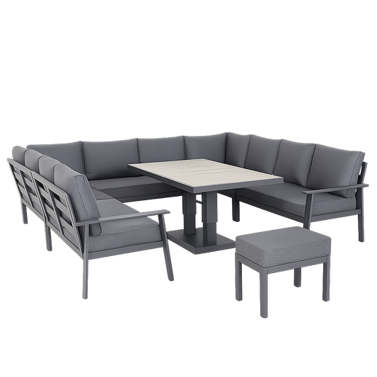 Rattan Republic U Shape Aluminium Garden Dining Set with Rising Table