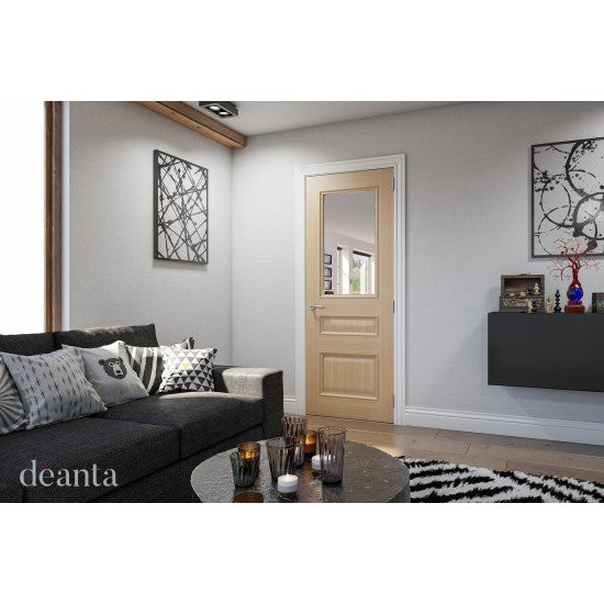 Deanta Internal Windsor Oak Prefinished Glazed Door