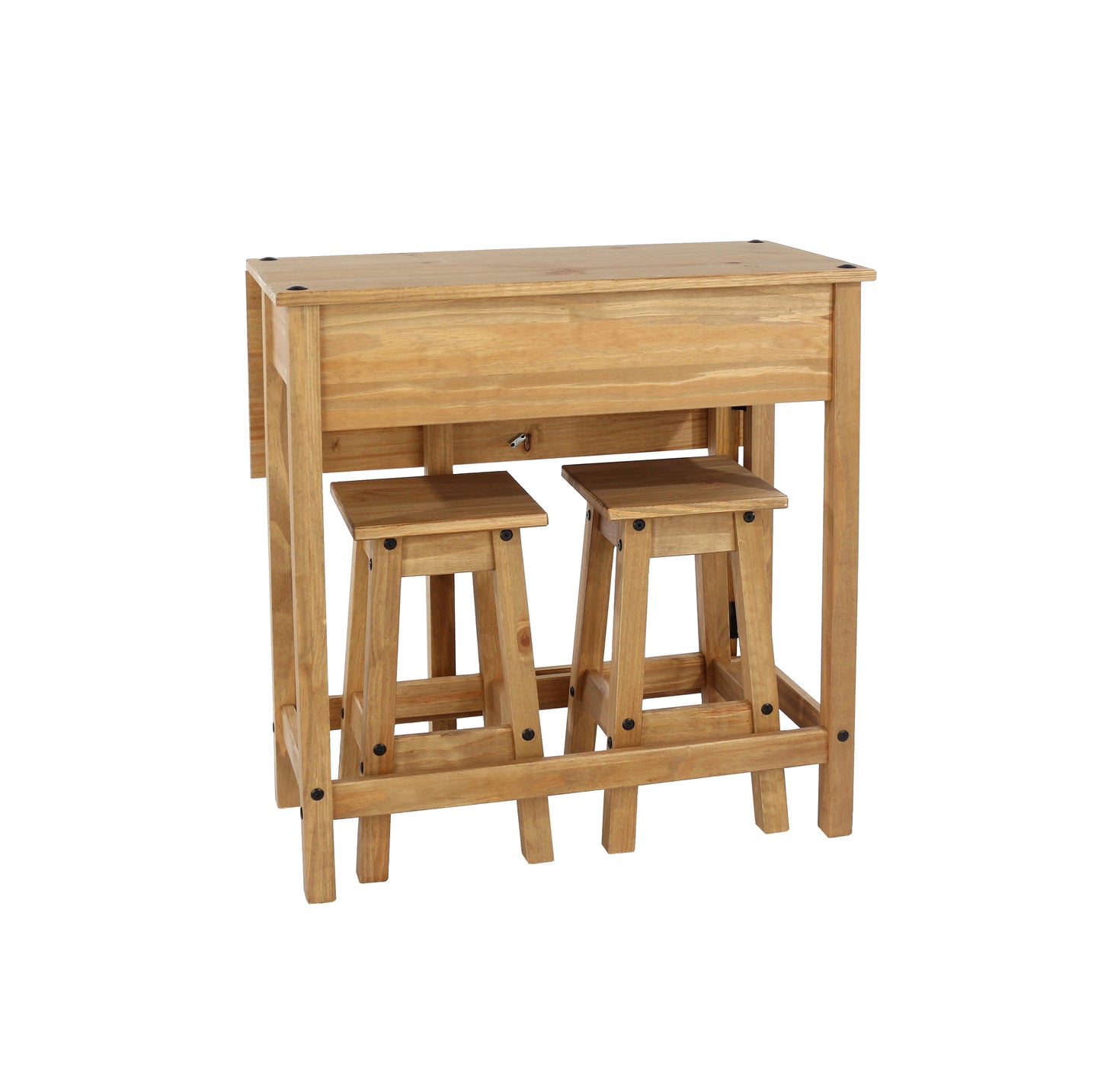 Liberty Corona Premium Waxed Pine Downstairs Breakfast Drop Leaf Table & 2 Stools Set