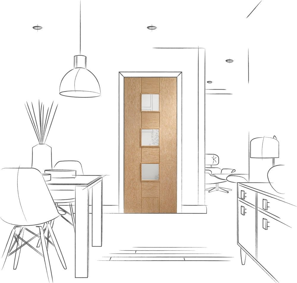 Internal Oak Messina Door With Clear Glass Fully Finished