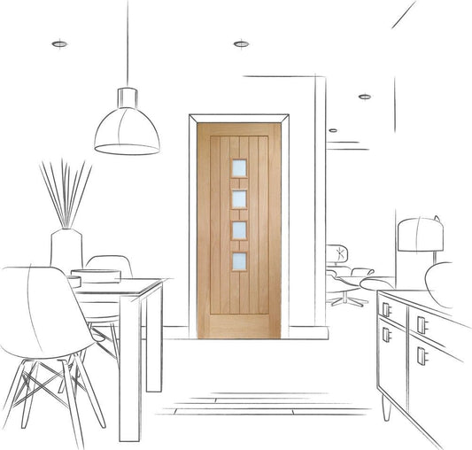 Internal Oak Suffolk Original Unfinished 4Light Door With Obscure Glass