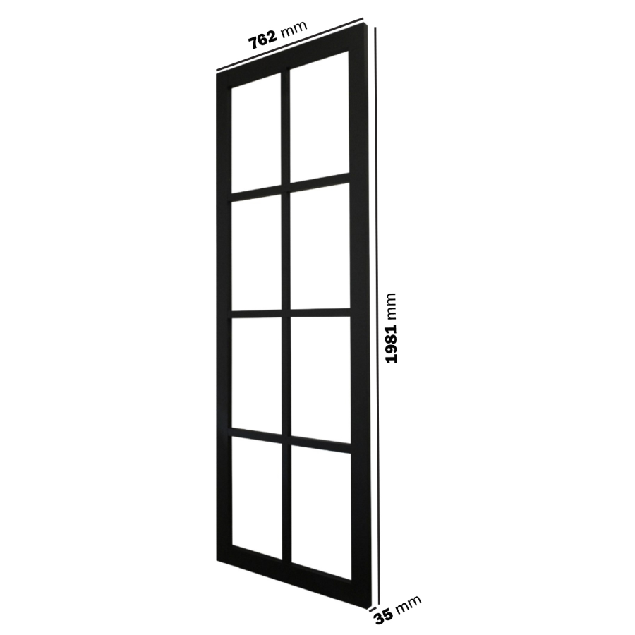 XL Joinery Internal Black Laminate Haringey 8 Panel Glazed Industrial Style Door With Clear Glass Fully Finished