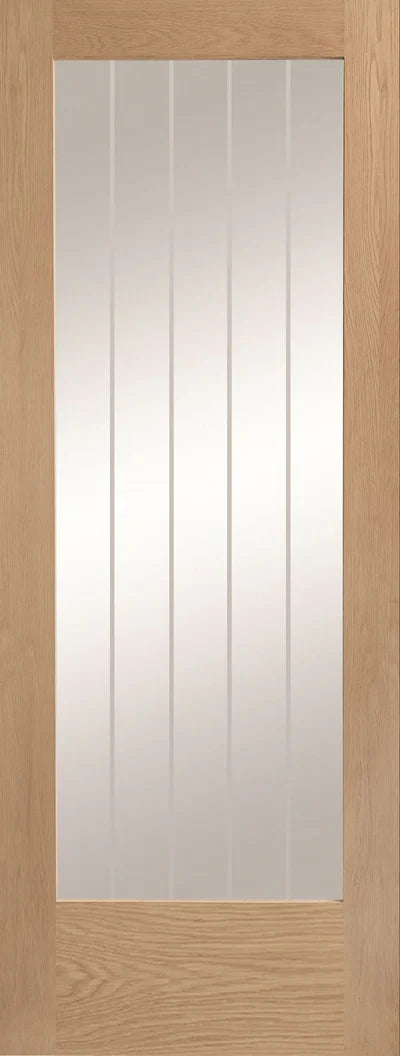 XL Joinery Internal Oak Door Suffolk Pattern 10 Door Clear Etched Glass Fully Finished