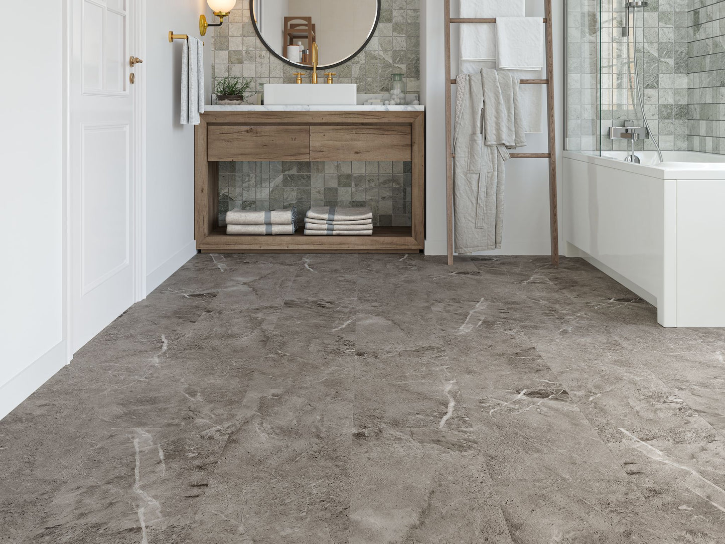 Liberty SPC Luxury Vinyl Tile Earth Grey Angelsey LVT Flooring Built In Underlay