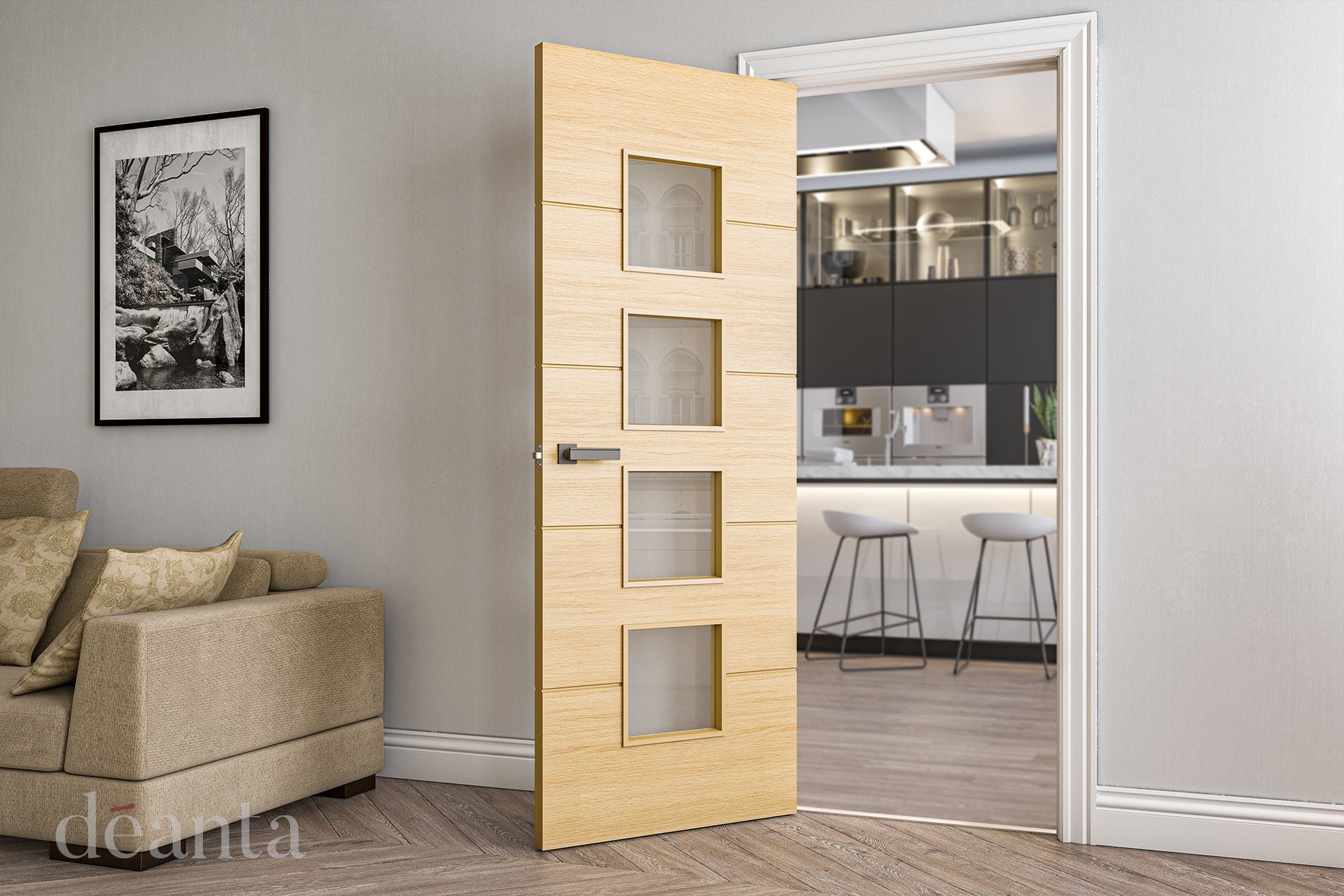 Deanta Internal Augusta Oak Prefinished Glazed Door