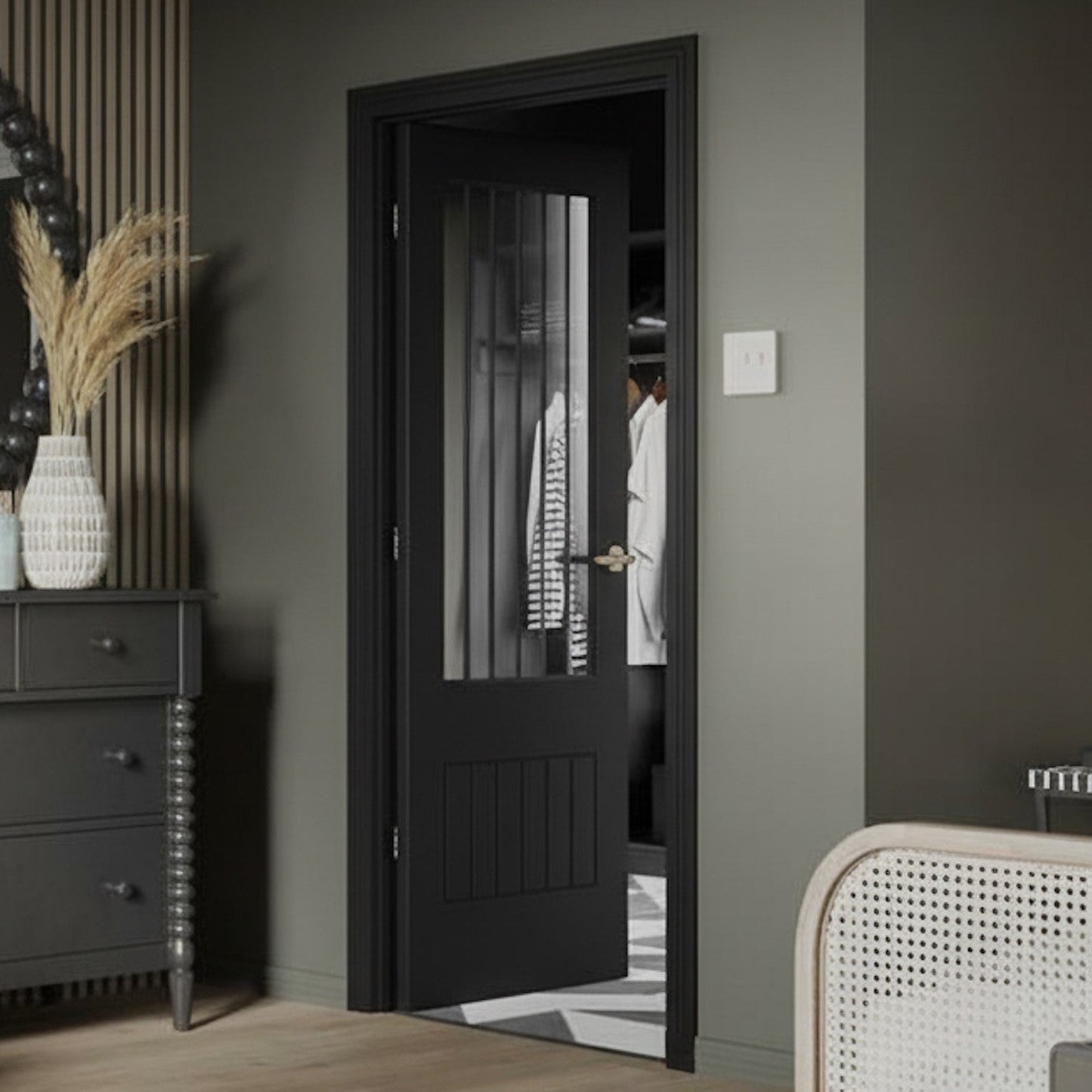 XL Joinery Internal Black Door Suffolk Glazed Door Clear Glass With Etched Fully Finished