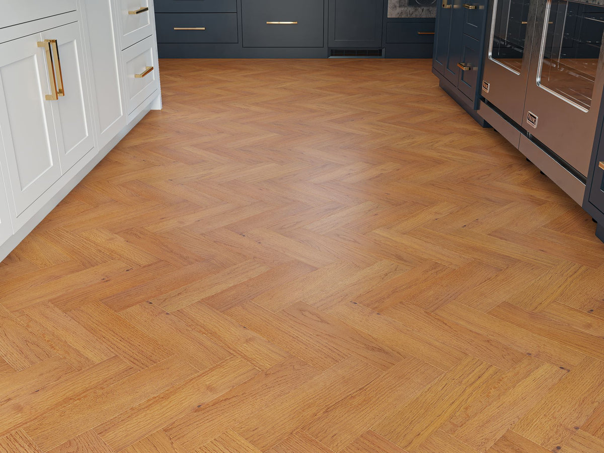 Liberty Herringbone 10 x 80mm Engineered Flooring Burnham Golden Oak Brushed UV Oiled