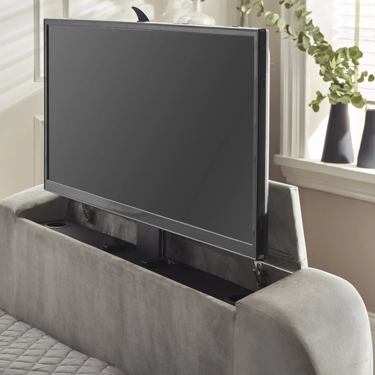Trinity Clara Side Lift Ottoman Light Grey Fabric TV Bed