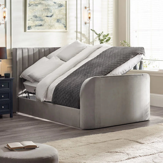 Trinity Clara Side Lift Ottoman Light Grey Fabric TV Bed