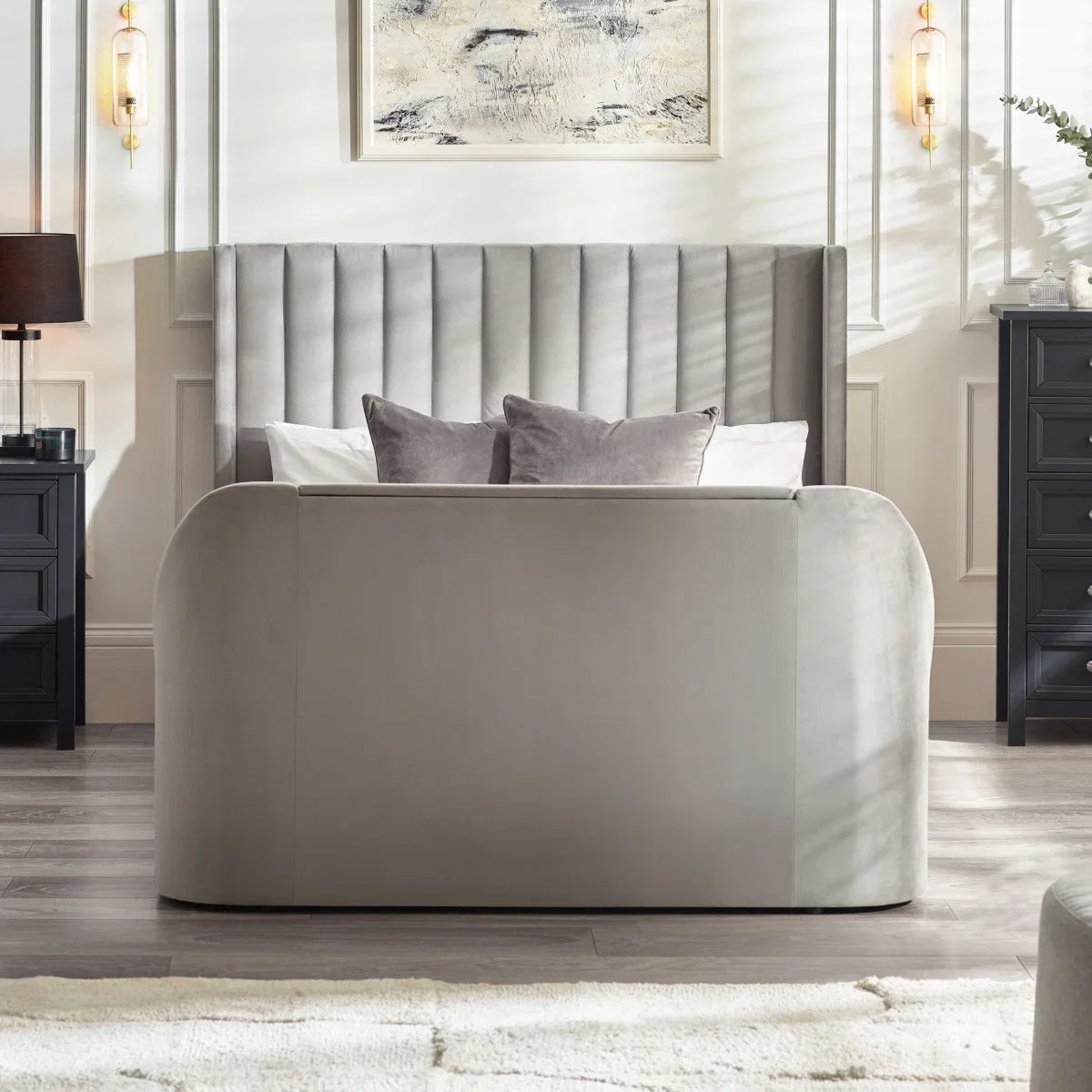 Trinity Clara Side Lift Ottoman Light Grey Fabric TV Bed