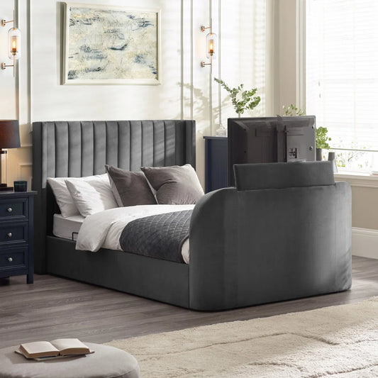 Trinity Clara Side Lift Ottoman Dark Grey Fabric TV Bed