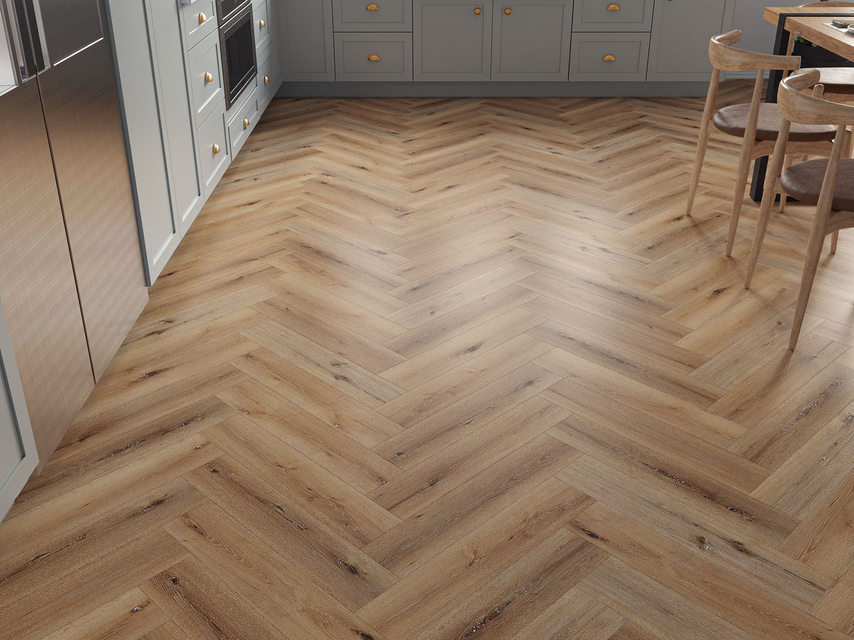 Liberty Lux Camber Oak 5mm SPC Luxury Vinyl Flooring Herringbone Built In Underlay