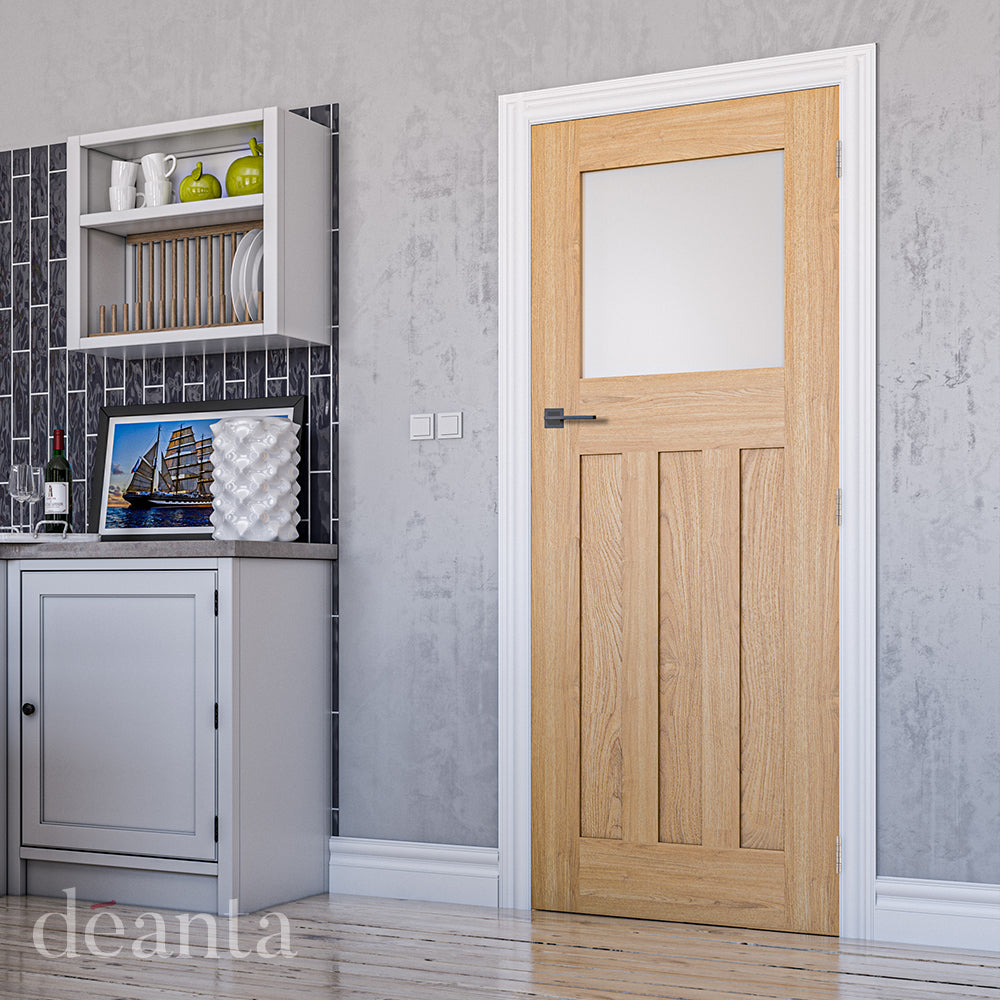 Deanta Internal Cambridge Oak Unfinished Glazed Door