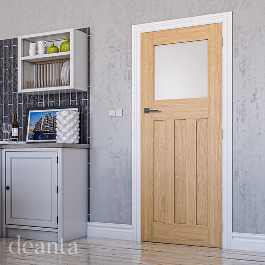 Deanta Internal Cambridge Oak Unfinished Glazed Door