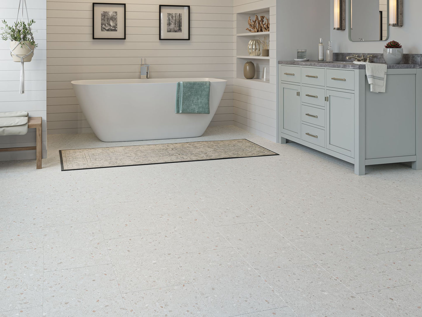 Liberty SPC Luxury Vinyl Tile White Terrazzo Chantry LVT Flooring Built In Underlay