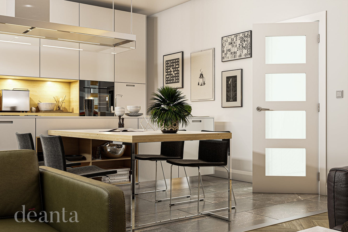 Deanta Internal Coventry White Primed Glazed Door