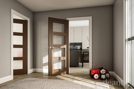 Deanta Internal Coventry Walnut Prefinished Glazed Fire Door