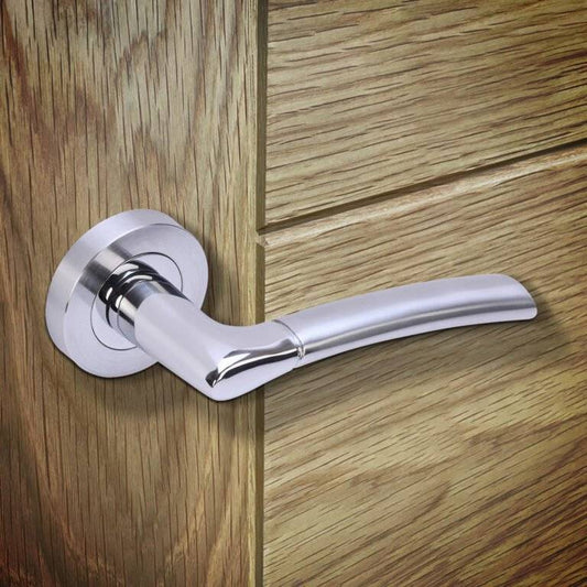 Drava  Door Handle Bathroom Pack Chrome/Satin Chrome with Lock and 65mm Latch