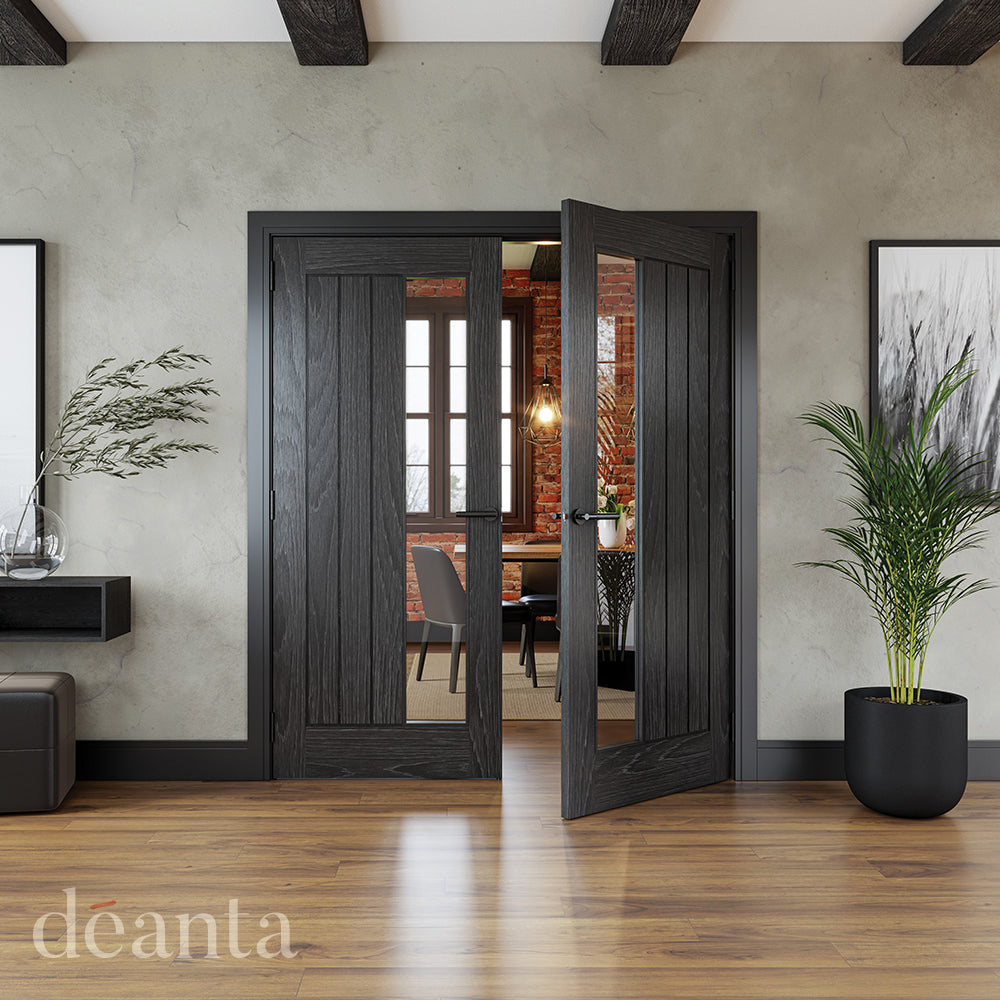 Deanta Internal Ely Black Prefinished Glazed Door