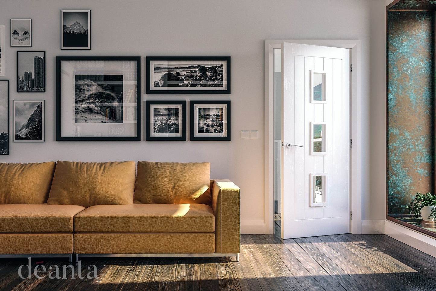 Deanta Internal Ely White Primed Glazed Door