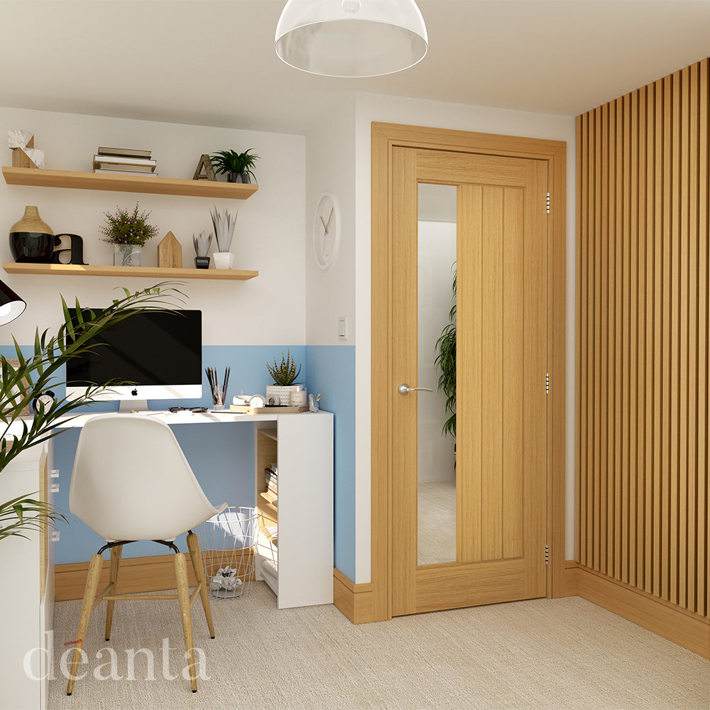 Deanta Internal Ely Oak Prefinished Glazed Fire Door