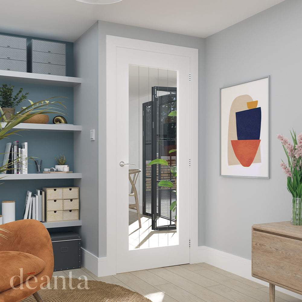 Deanta Internal Ely White Primed Glazed Door