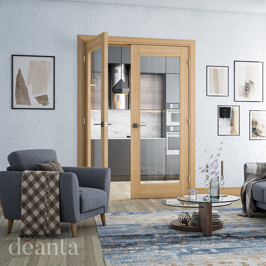 Deanta Internal Ely Oak Prefinished Glazed Door