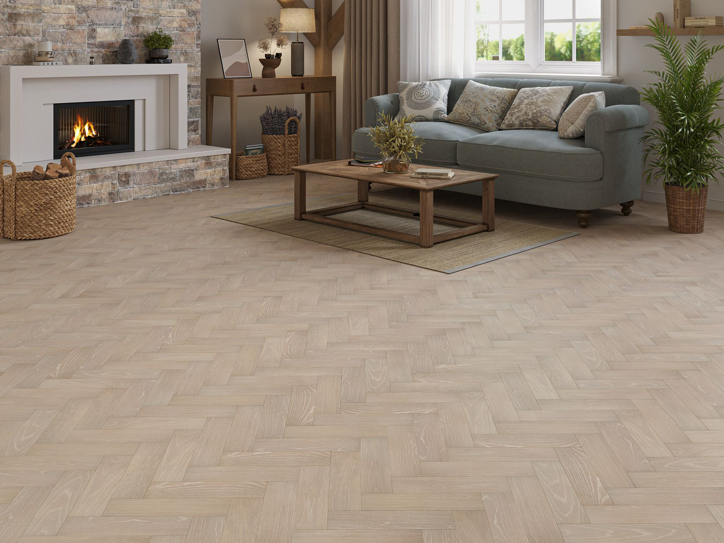 Liberty Wood Herringbone Real Wood 10mm Engineered Flooring Grey Oak Brushed Lacquered Finish