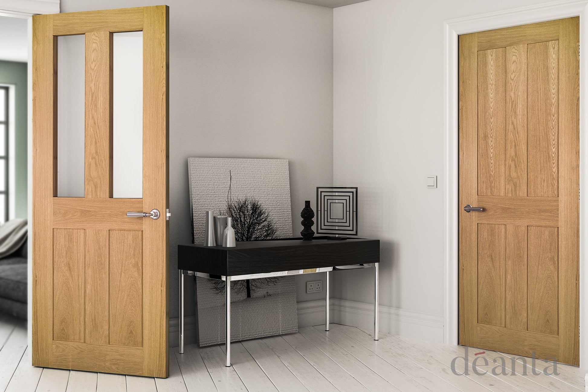 Deanta Internal Eton Oak Unfinished Glazed Door