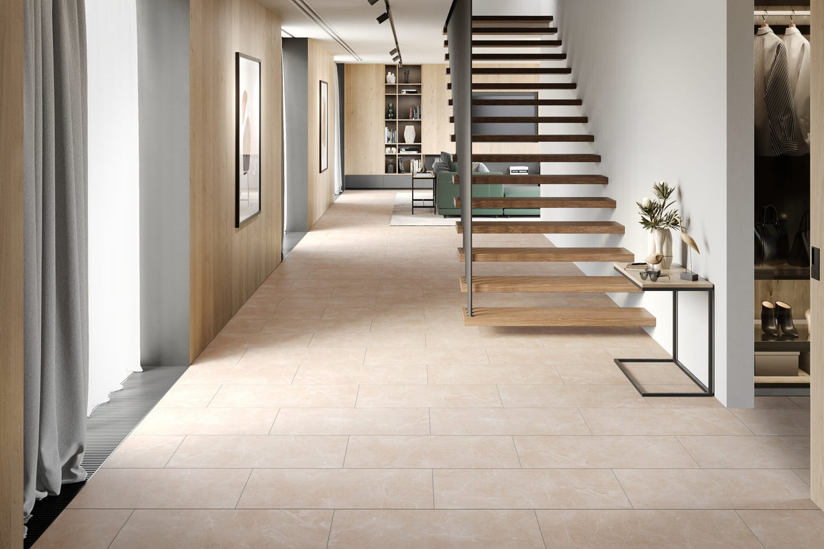 Liberty Falquon Stone Botticino Light Tile High Gloss 8mm Laminate Flooring