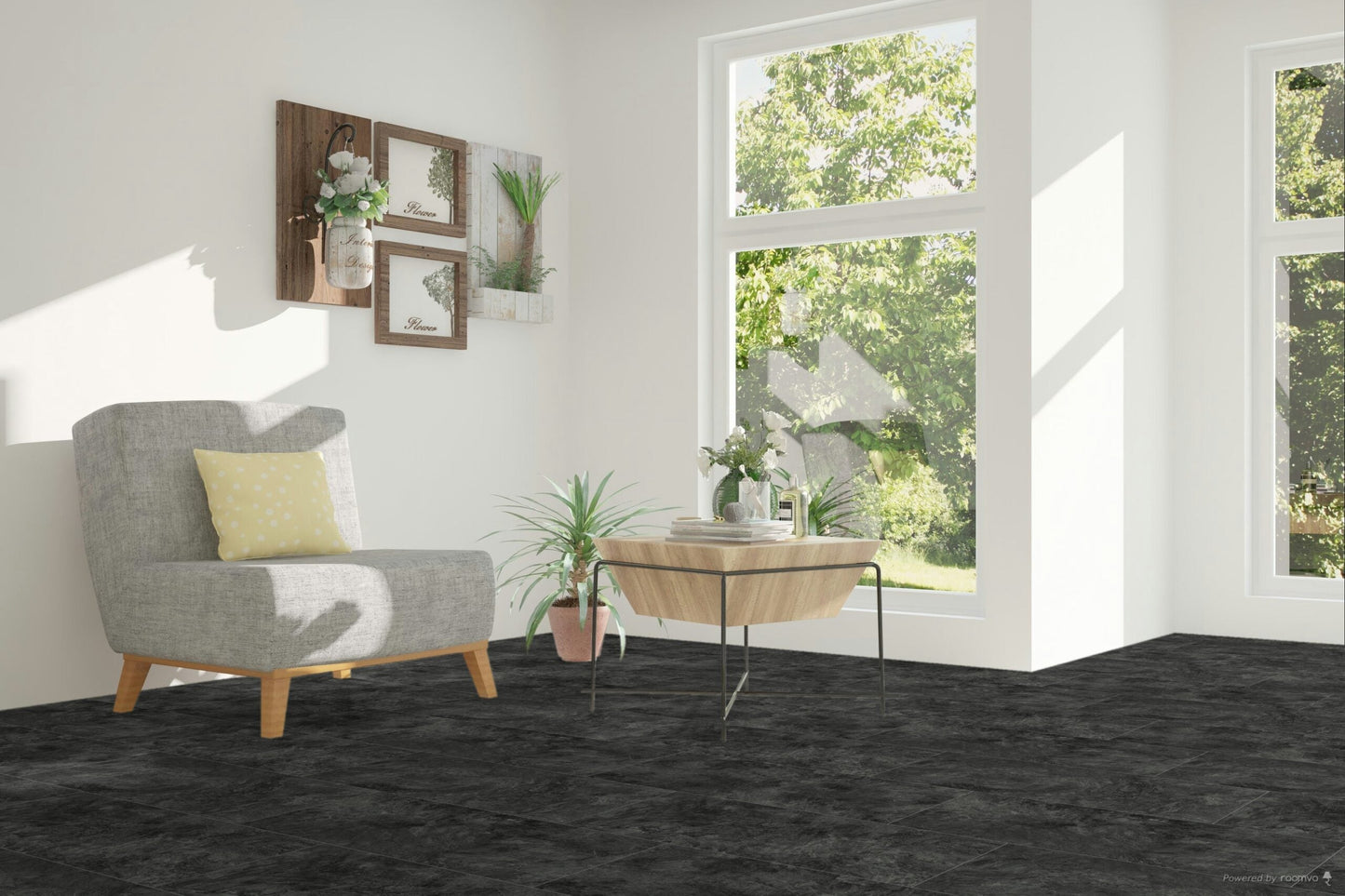 Falquon Stone Pindos Dark Stone Tile High Gloss 8mm Laminate Flooring