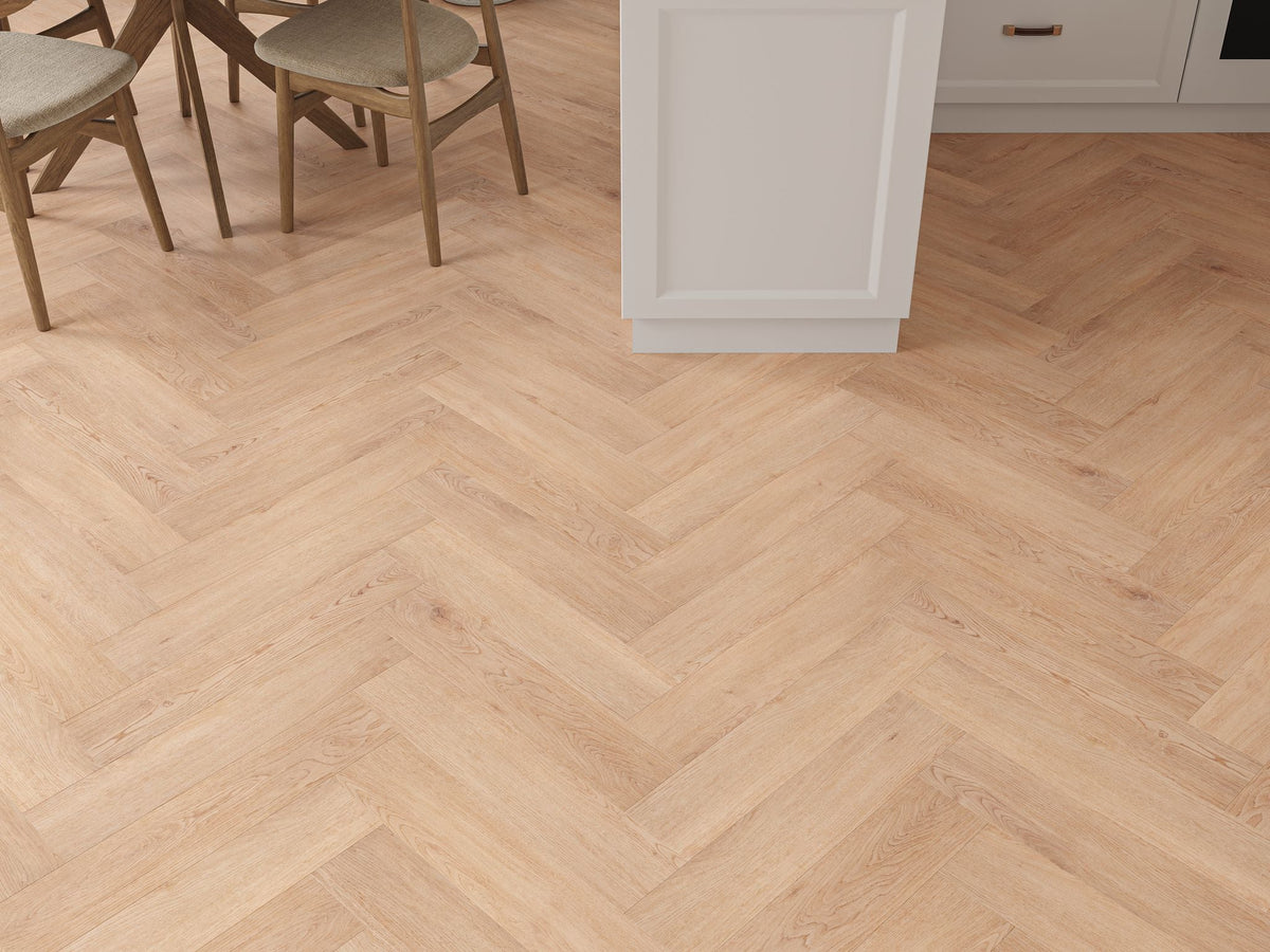 Liberty Lux Farnham Medium Oak 5mm SPC Luxury Vinyl Flooring Herringbone Built In Underlay