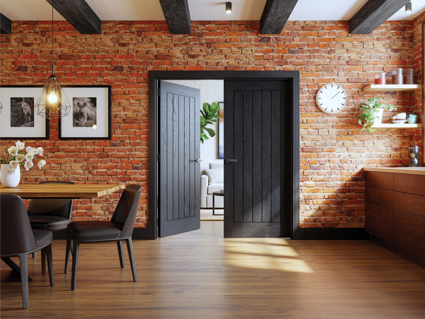 Deanta Ely FD30 Fire Door Brushed Black Oak Internal Black Door