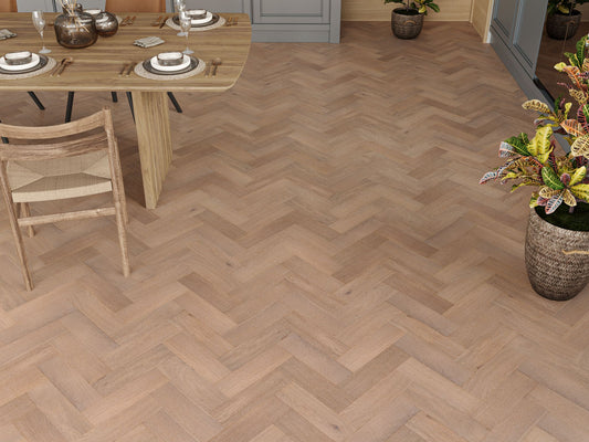 Liberty Wood 14mm Herringbone Real Wood Flooring Smoked White Oak Brushed UV Oiled