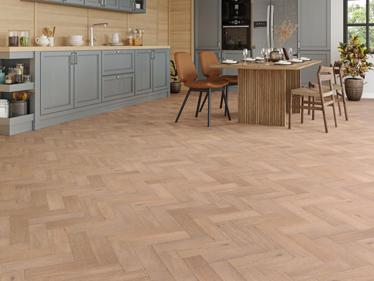 Liberty Wood 14mm Herringbone Real Wood Flooring Smoked White Oak Brushed UV Oiled