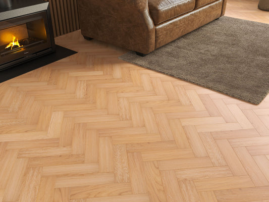 Liberty Wood Herringbone Real Wood 10mm Engineered Flooring White Oak Brushed Lacquered Finish