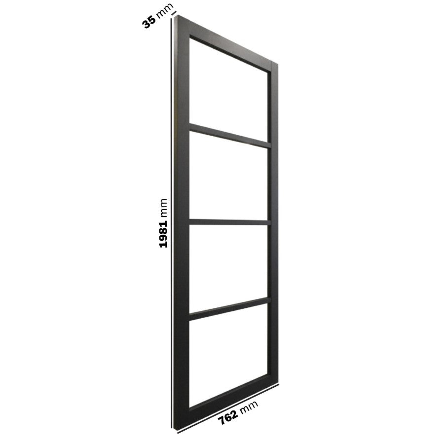 XL Joinery Internal Black Brent Laminate Glazed 4L Industrial Style Door With Clear Glass Pre-Finished