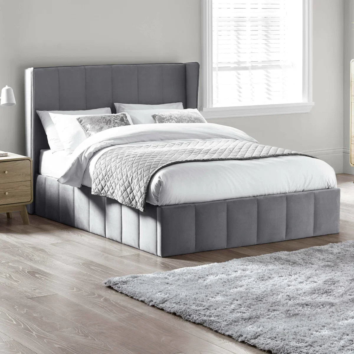Trinity Katie Grey Fabric Ottoman Storage Bed
