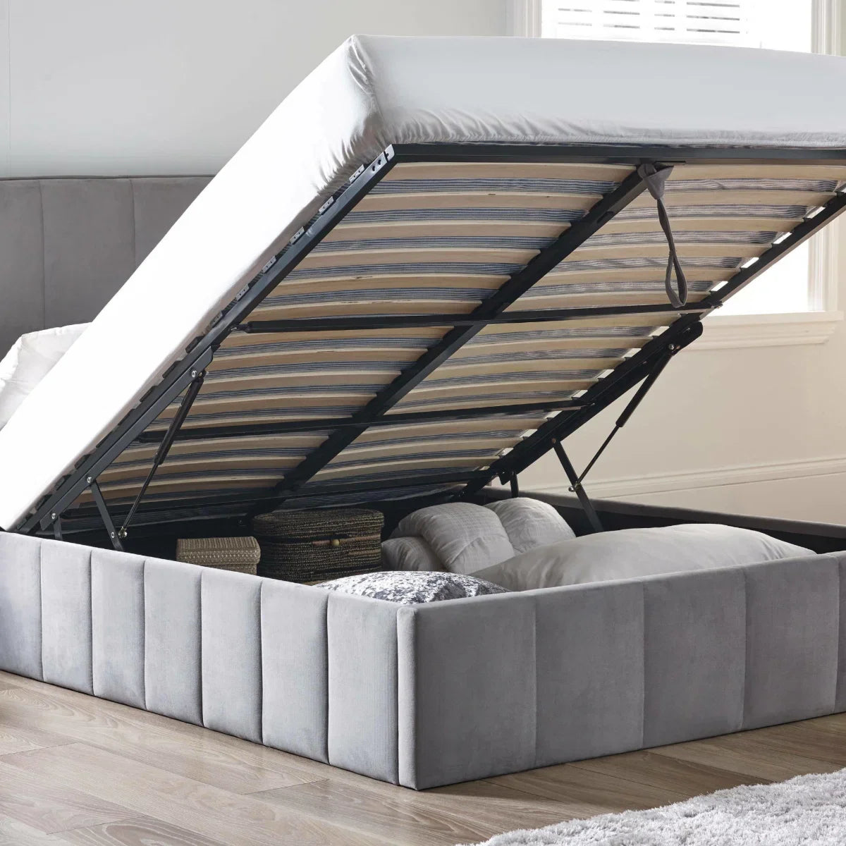 Trinity Katie Grey Fabric Ottoman Storage Bed